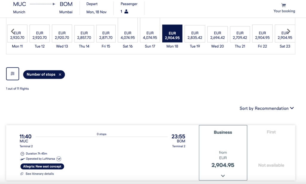 a screenshot of a flight schedule